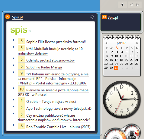 Gadżet Spis.pl w Windows Vista